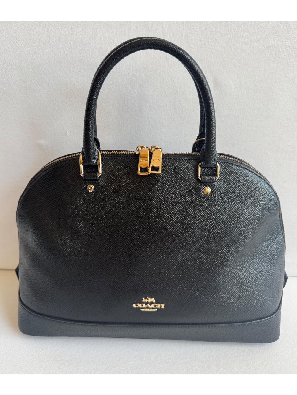 Coach Black Textured Leather Dome Satchel Top Handle Crossbody Gold Hardware